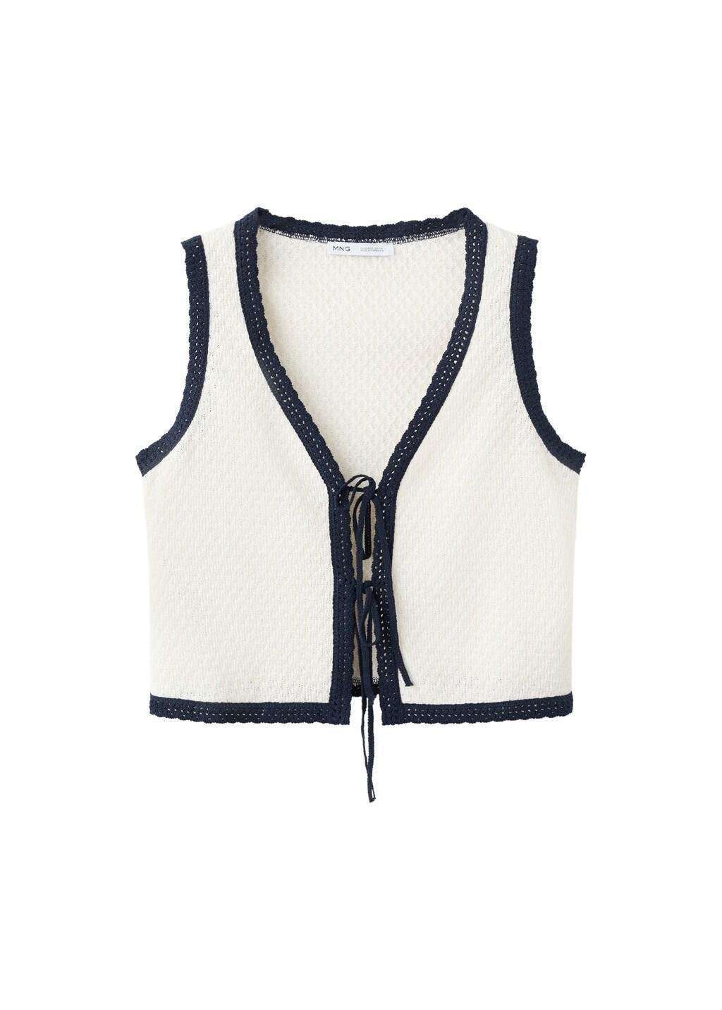 Beige Bow Tie Waistcoat Top, Light Beige, large image number 6