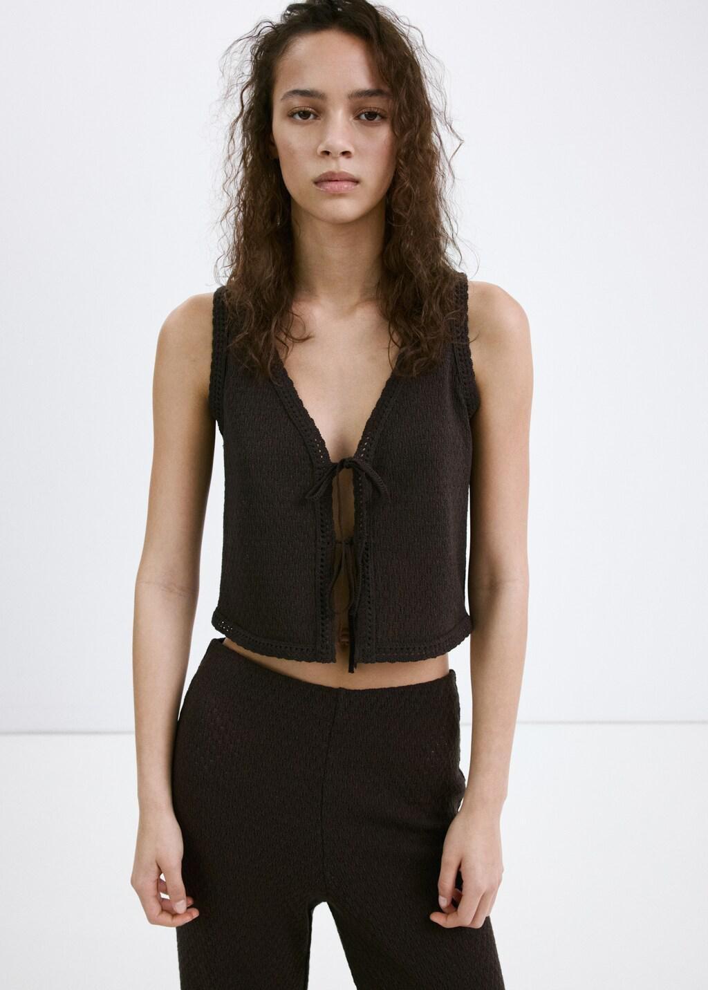Brown Bow Tie Waistcoat Top, 0201_32, large image number 3