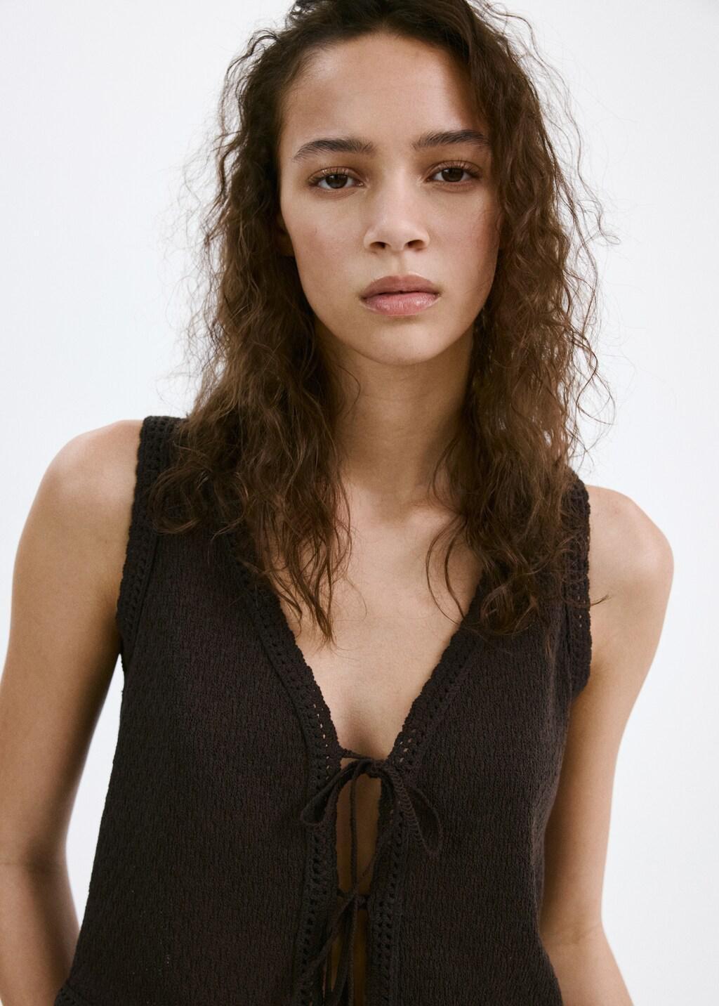 Brown Bow Tie Waistcoat Top, 0201_32, large image number 4