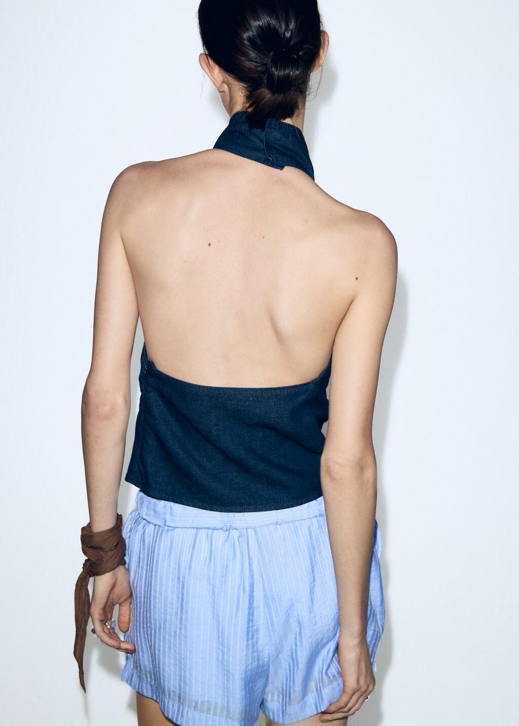 Blue Open-Back Denim Top, Open Blue, large image number 2