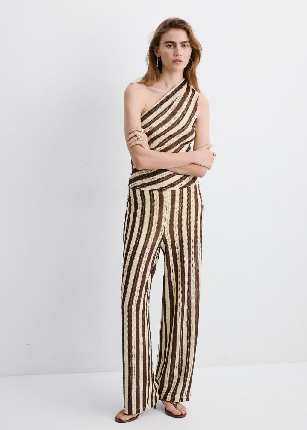 Brown Striped Asymmetrical Top, 0201_30, large image number 0