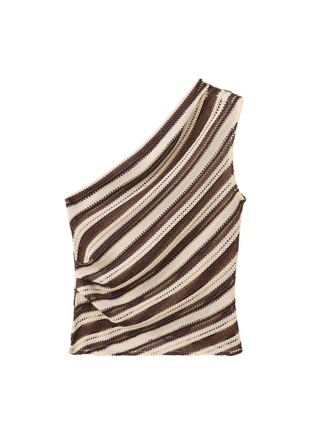Brown Striped Asymmetrical Top, 0201_30, large image number 6