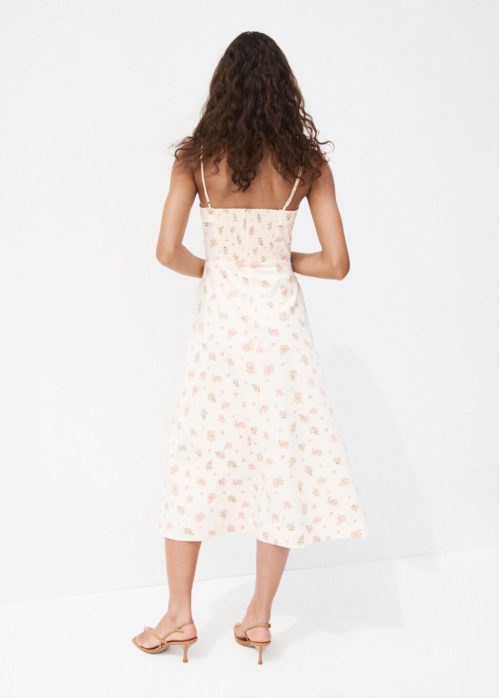 Beige Floral-Print Flared Dress, Light Beige, large image number 2
