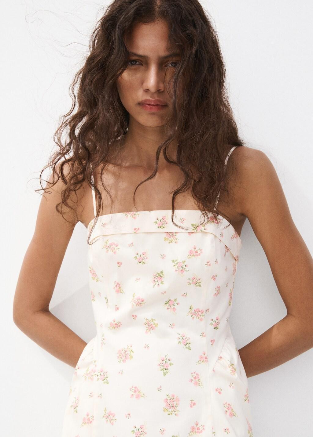 Beige Floral-Print Flared Dress, Light Beige, large image number 4