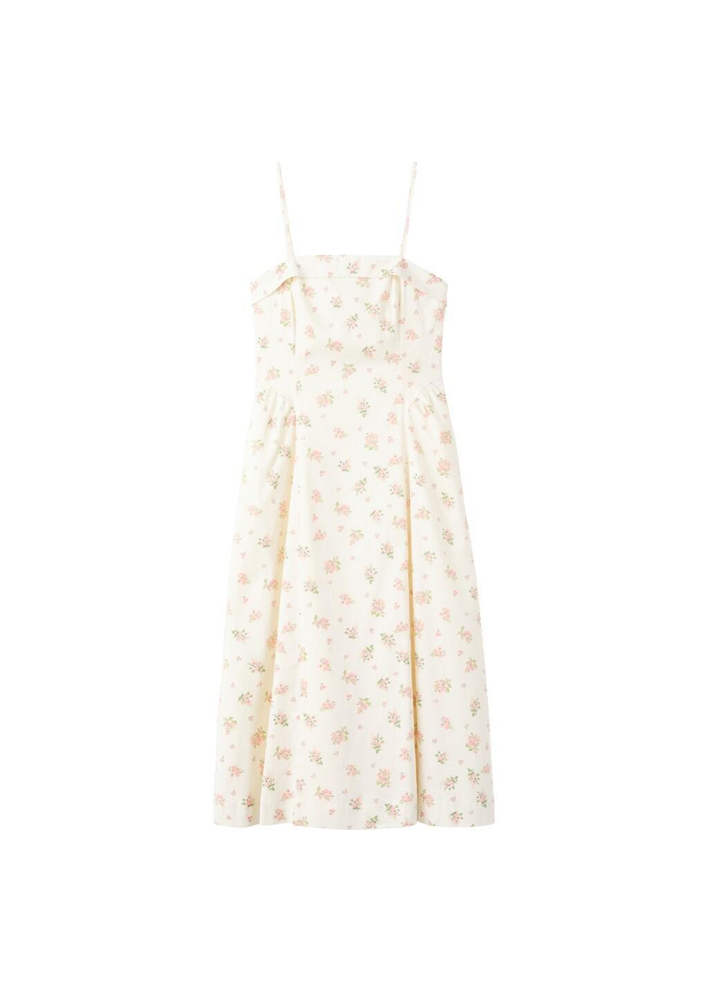 Beige Floral-Print Flared Dress, Light Beige, large image number 6