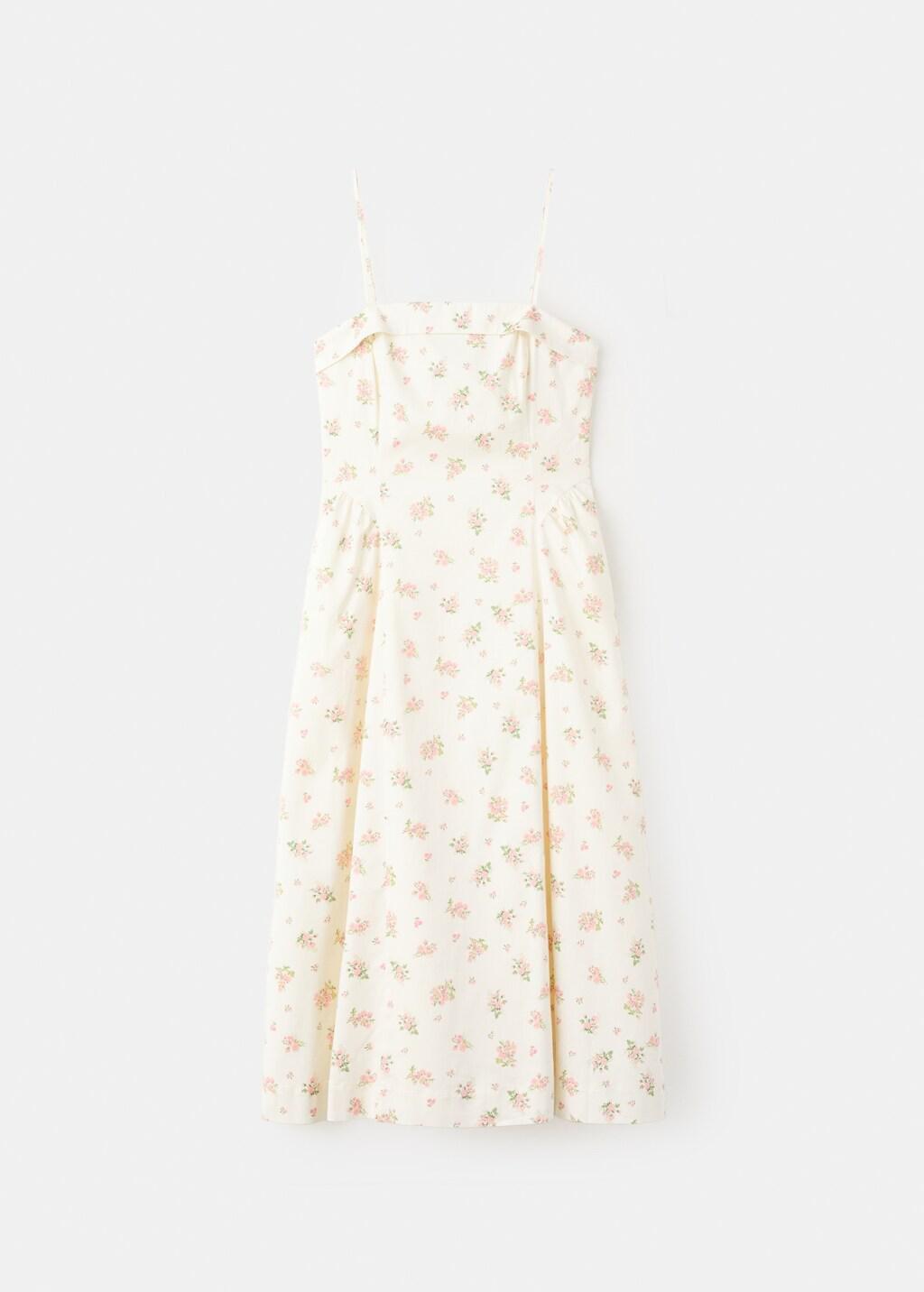 Beige Floral-Print Flared Dress, Light Beige, large image number 7