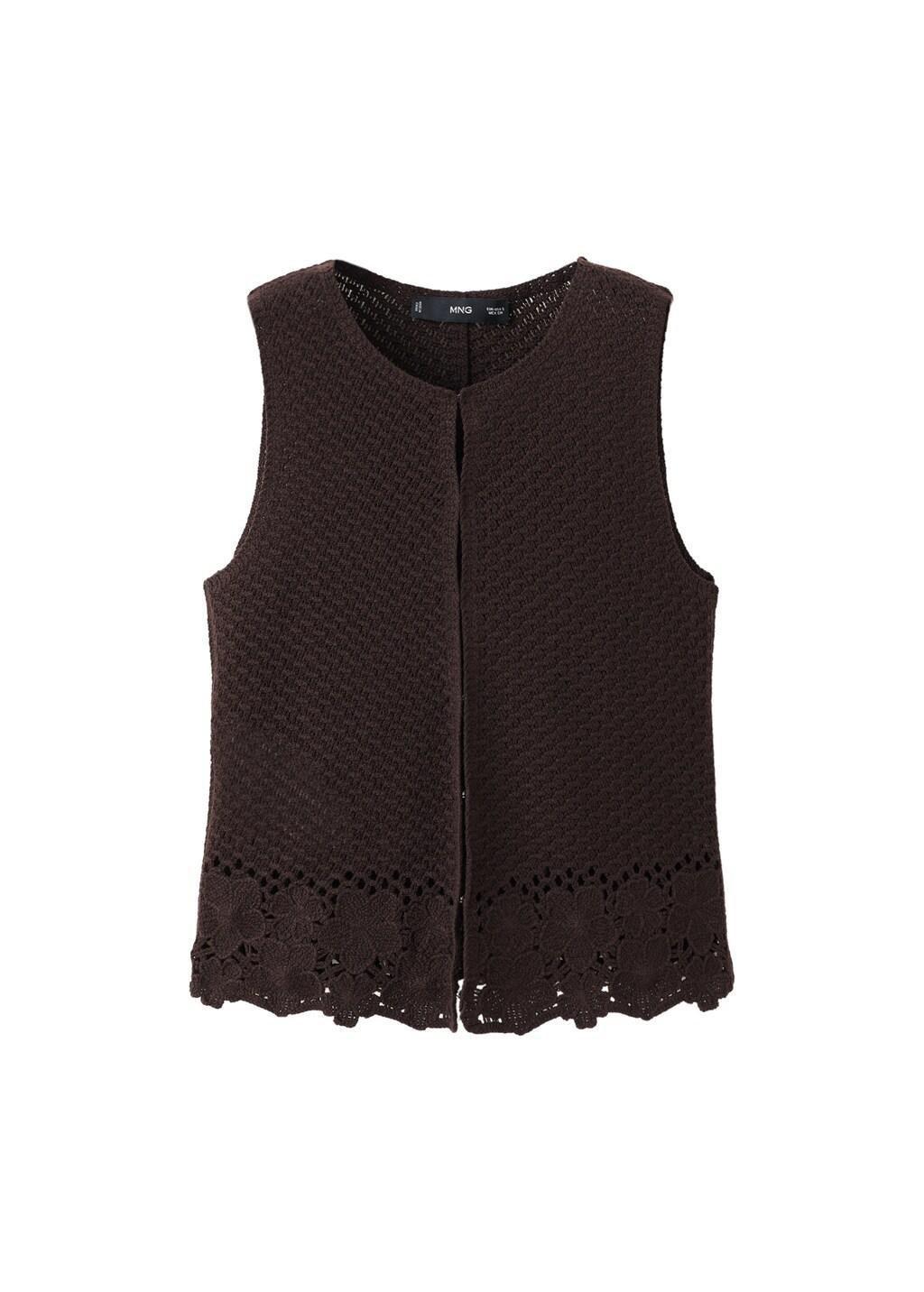 Brown Crochet Cotton Gilet, Brown, large image number 5