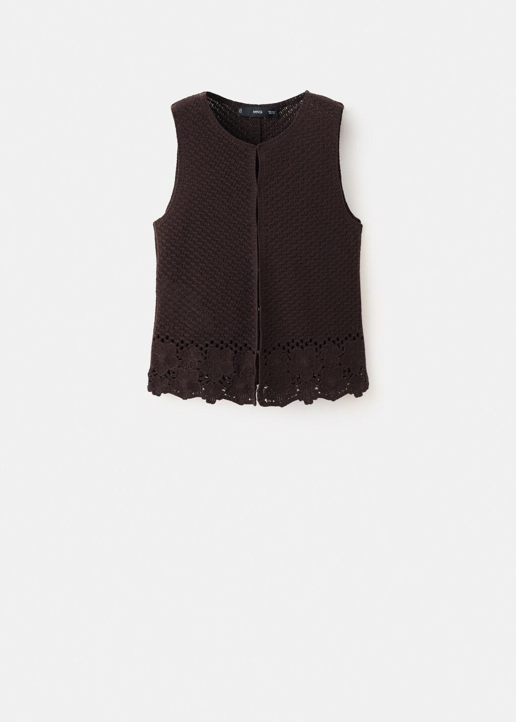 Brown Crochet Cotton Gilet, Brown, large image number 6