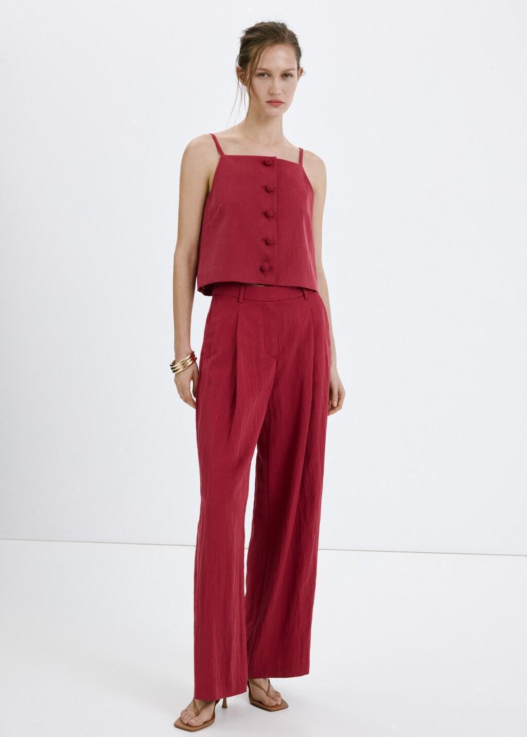 Red Mid-Rise Lyocell Trousers, 0201_70, large image number 0