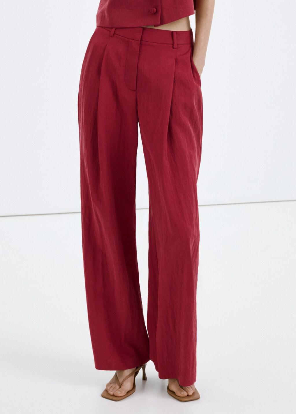 Red Mid-Rise Lyocell Trousers, 0201_70, large image number 3
