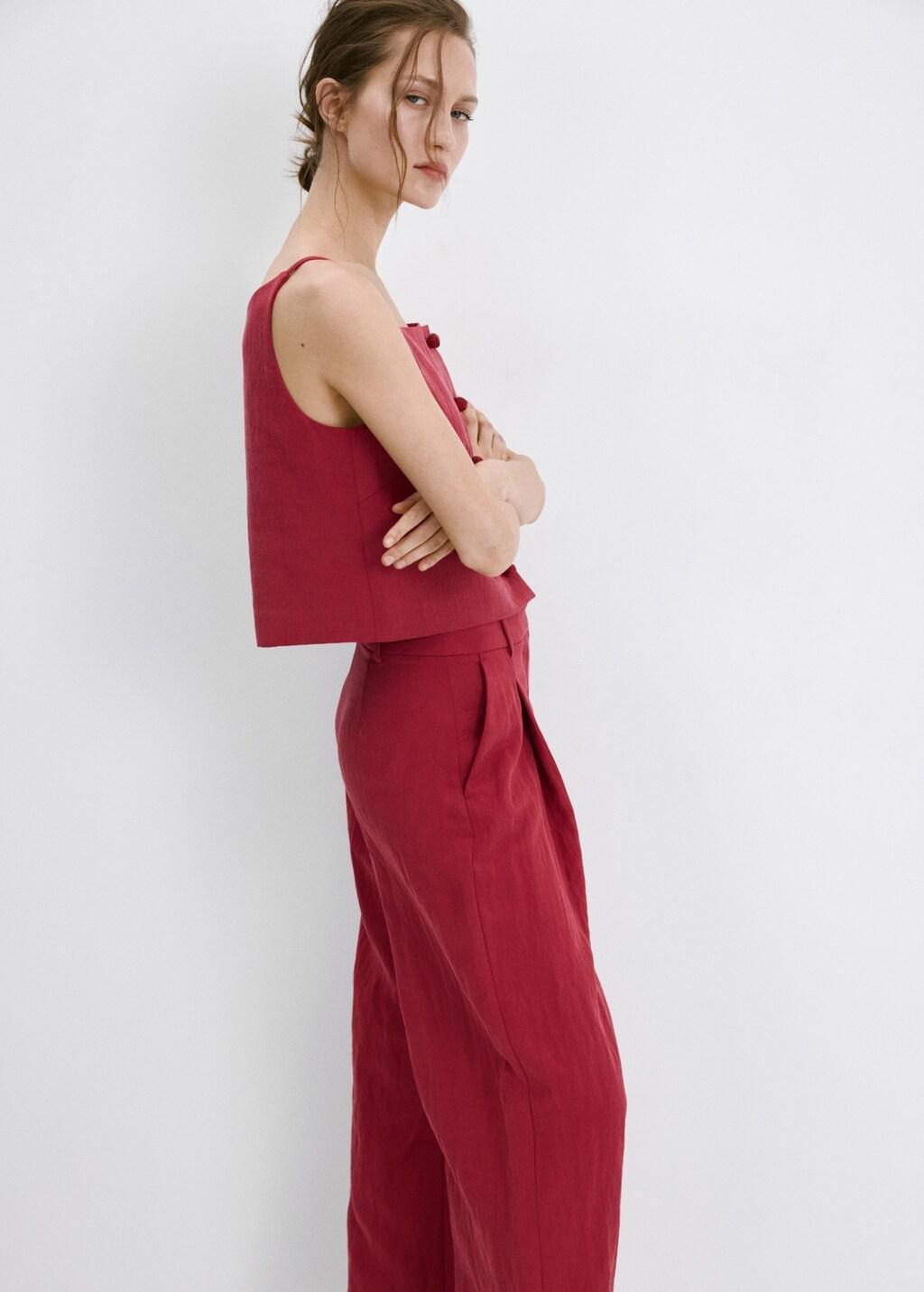 Red Mid-Rise Lyocell Trousers, 0201_70, large image number 4