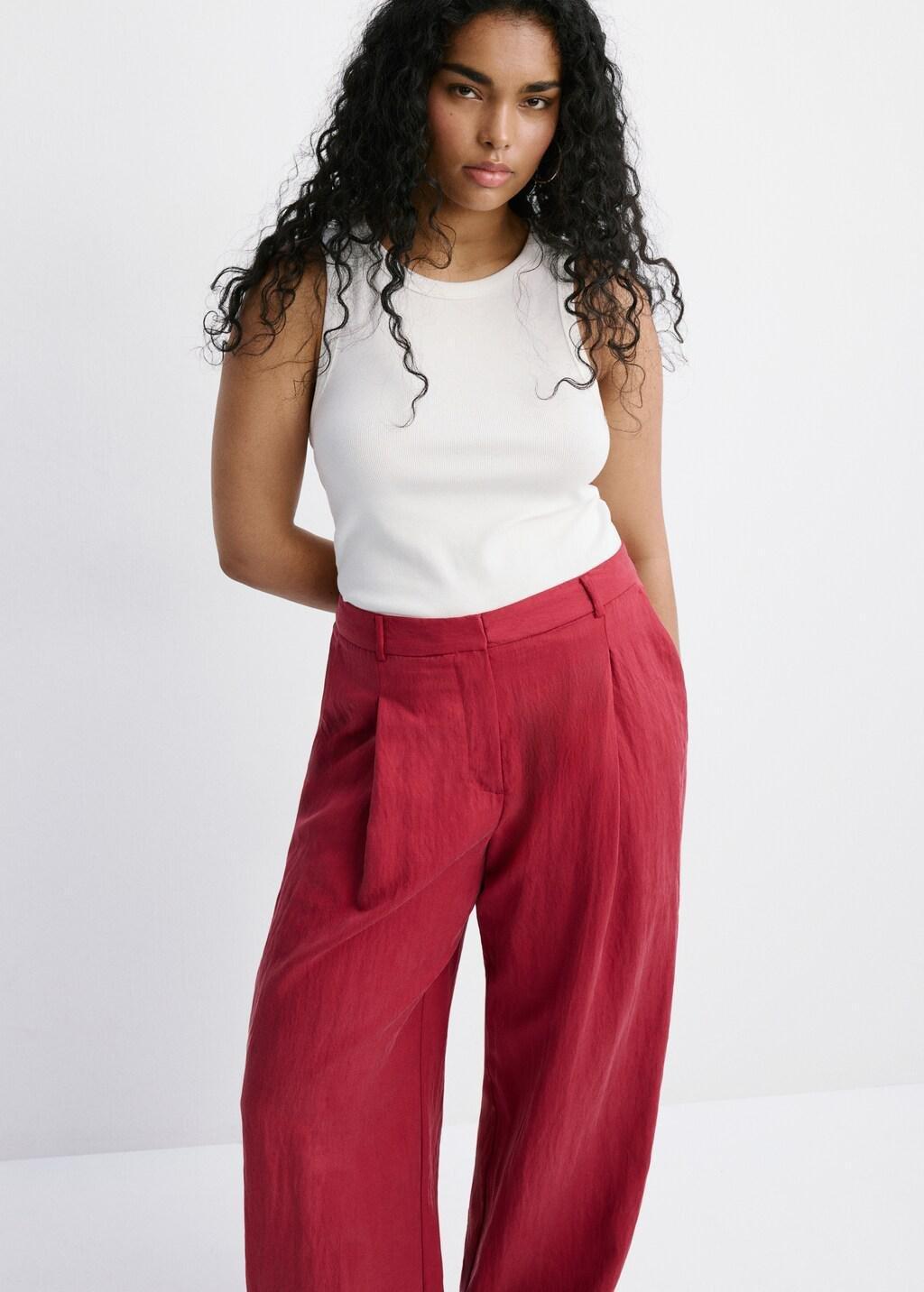Red Mid-Rise Lyocell Trousers, 0201_70, large image number 6