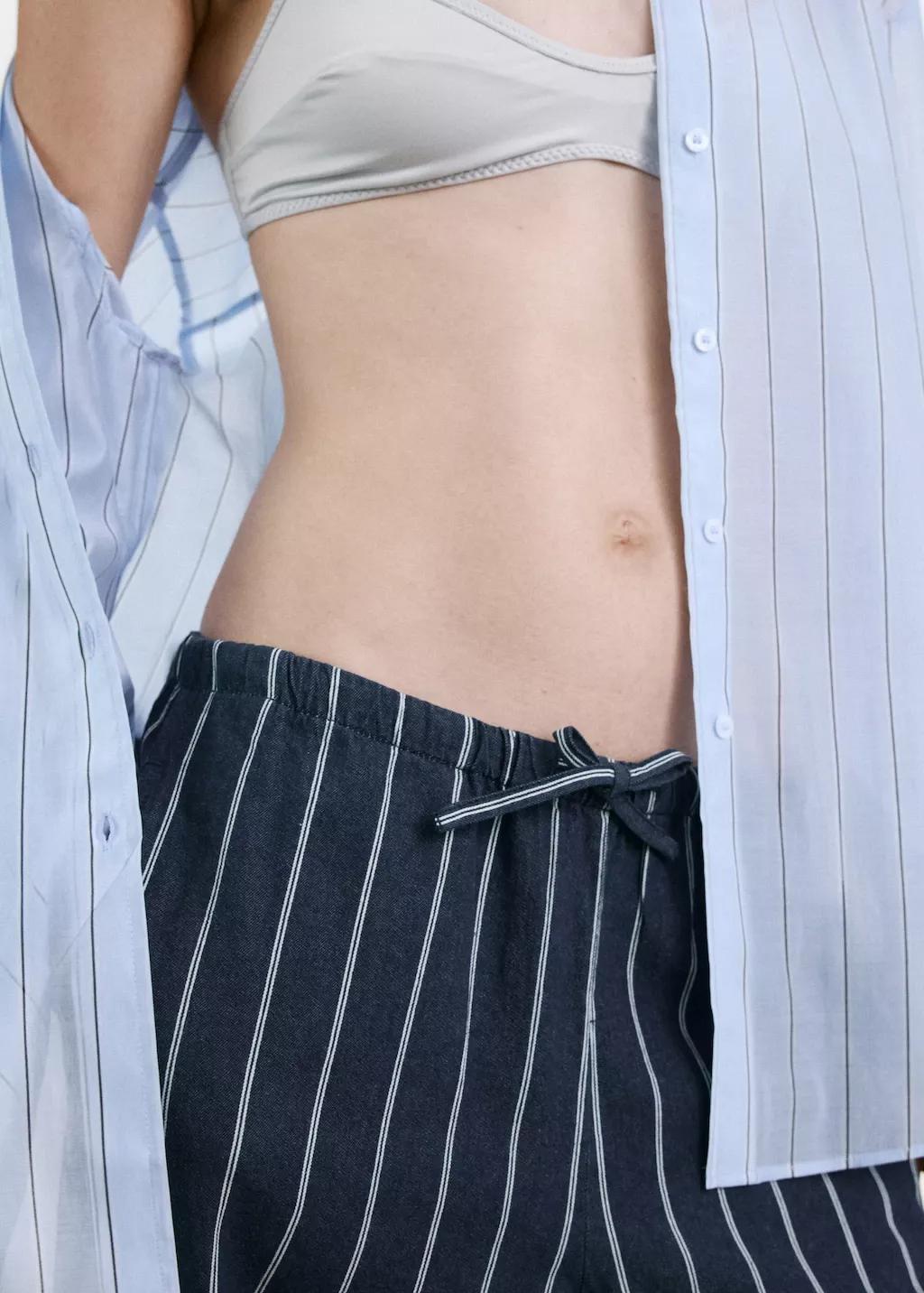 Blue Turn-Up Hem Striped Trousers, Open Blue, large image number 6