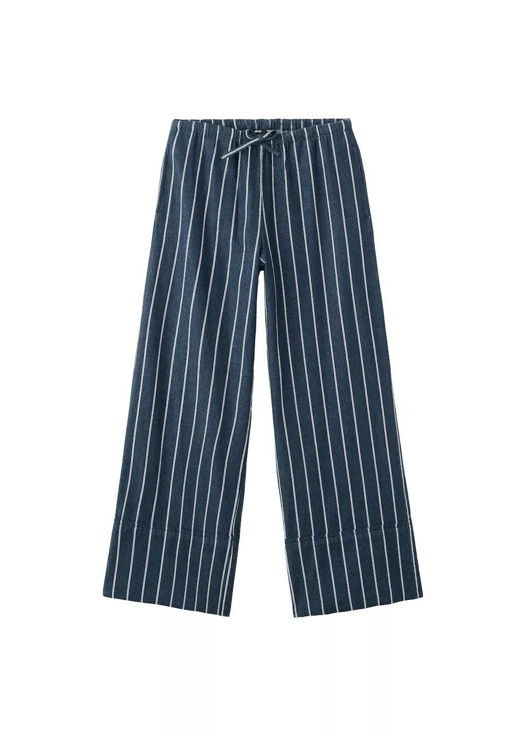 Blue Turn-Up Hem Striped Trousers, Open Blue, large image number 7