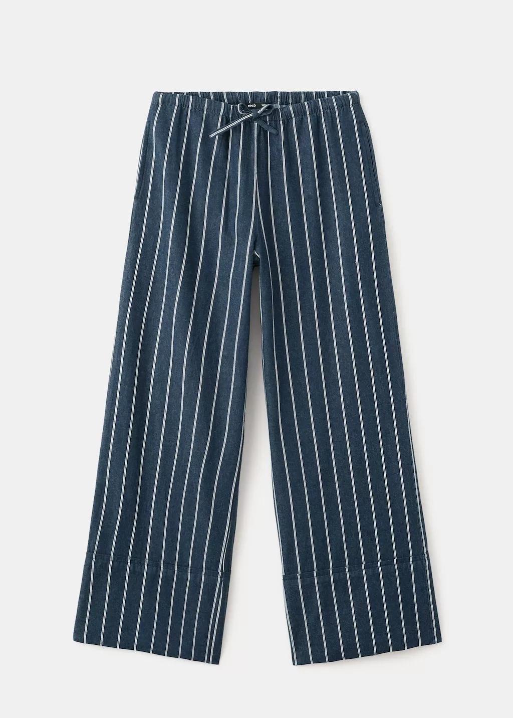 Blue Turn-Up Hem Striped Trousers, Open Blue, large image number 8