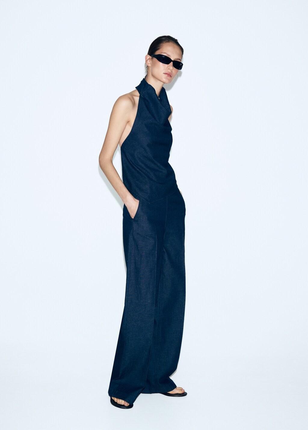 Blue High-Waisted Denim Trousers, 0201_TS, large image number 0