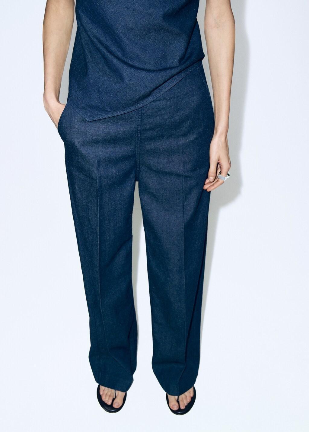 Blue High-Waisted Denim Trousers, 0201_TS, large image number 3