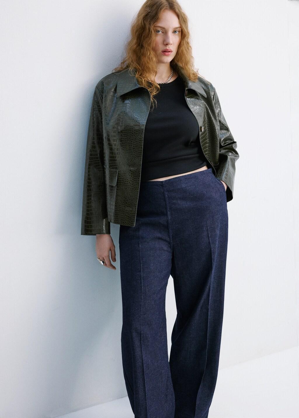 Blue High-Waisted Denim Trousers, 0201_TS, large image number 6
