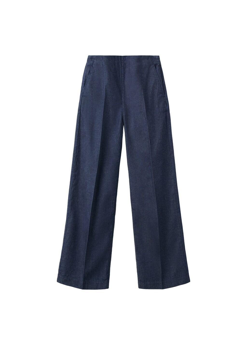 Blue High-Waisted Denim Trousers, 0201_TS, large image number 7