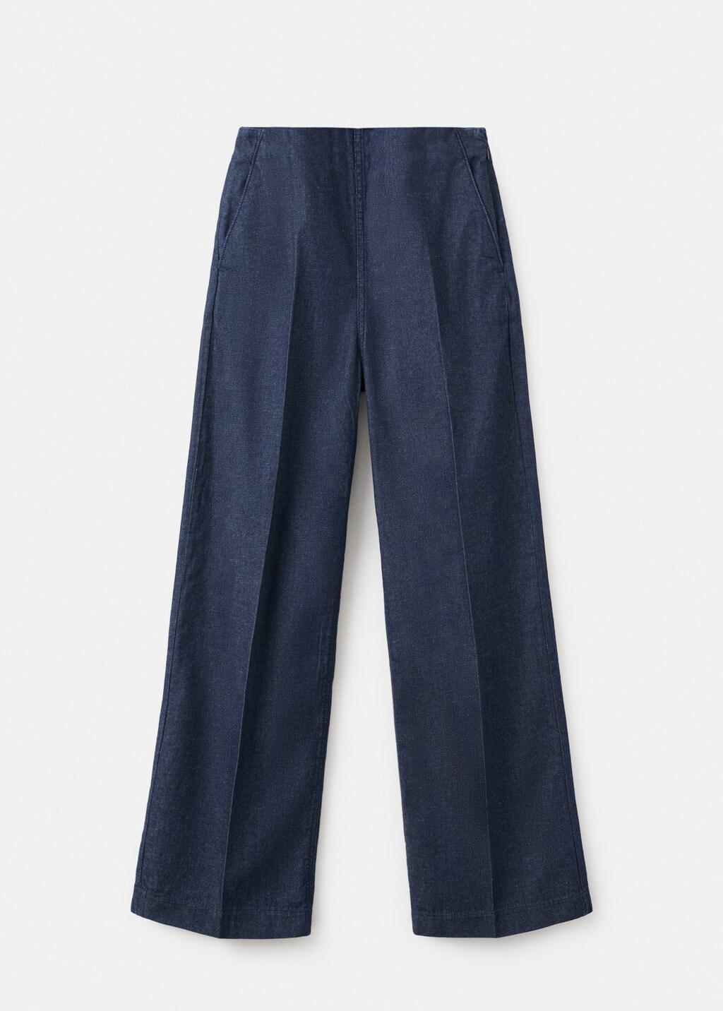 Blue High-Waisted Denim Trousers, 0201_TS, large image number 8