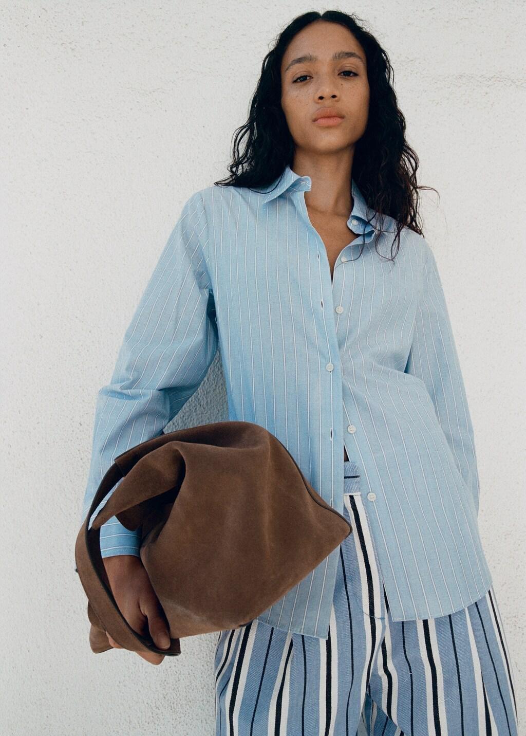 Blue Wide Leg Striped Jeans, Light-Pastel Blue, large image number 3