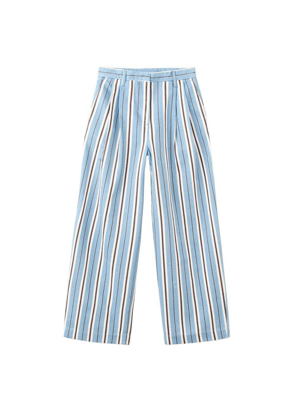 Blue Wide Leg Striped Jeans, Light-Pastel Blue, large image number 5