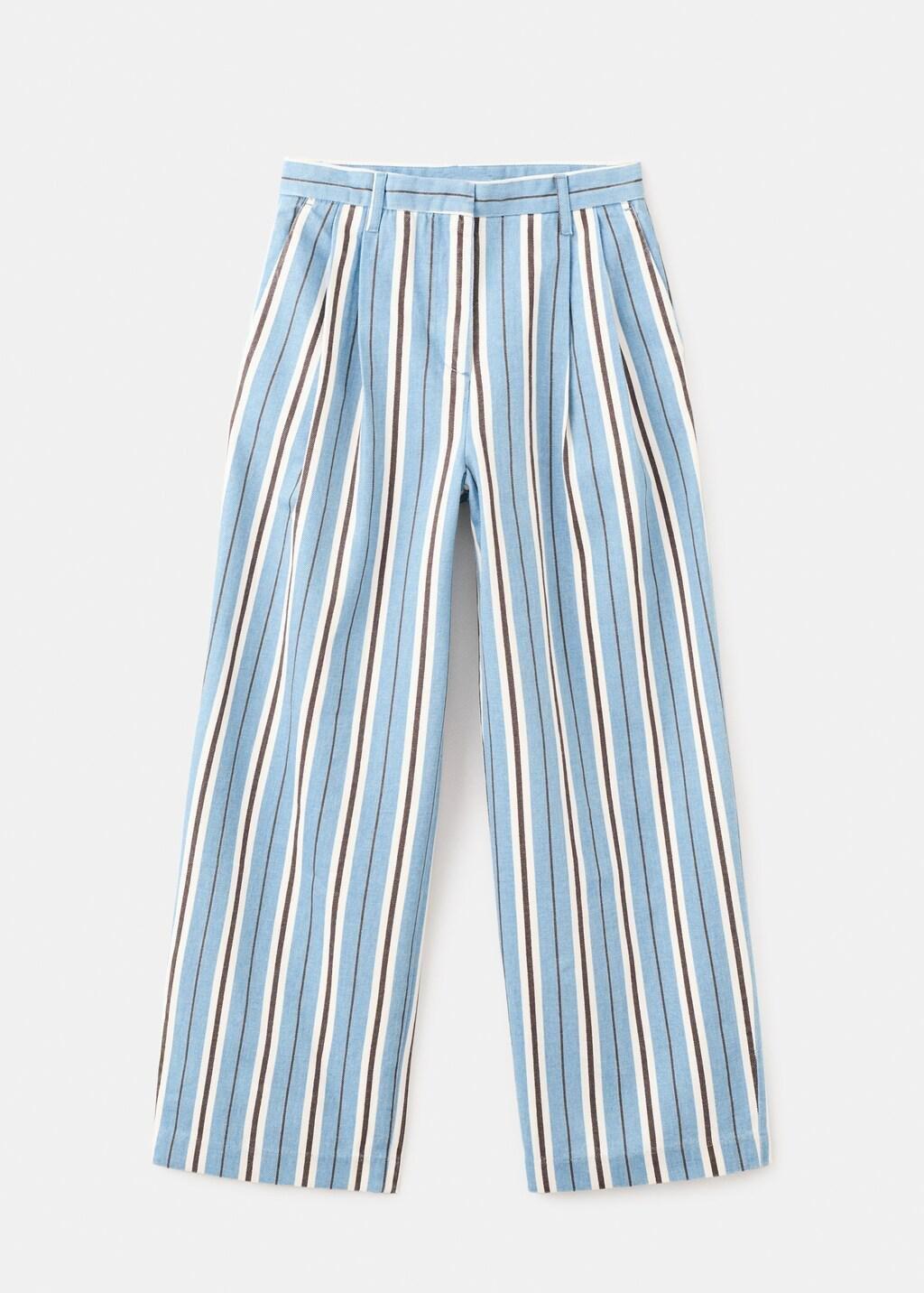 Blue Wide Leg Striped Jeans, Light-Pastel Blue, large image number 6