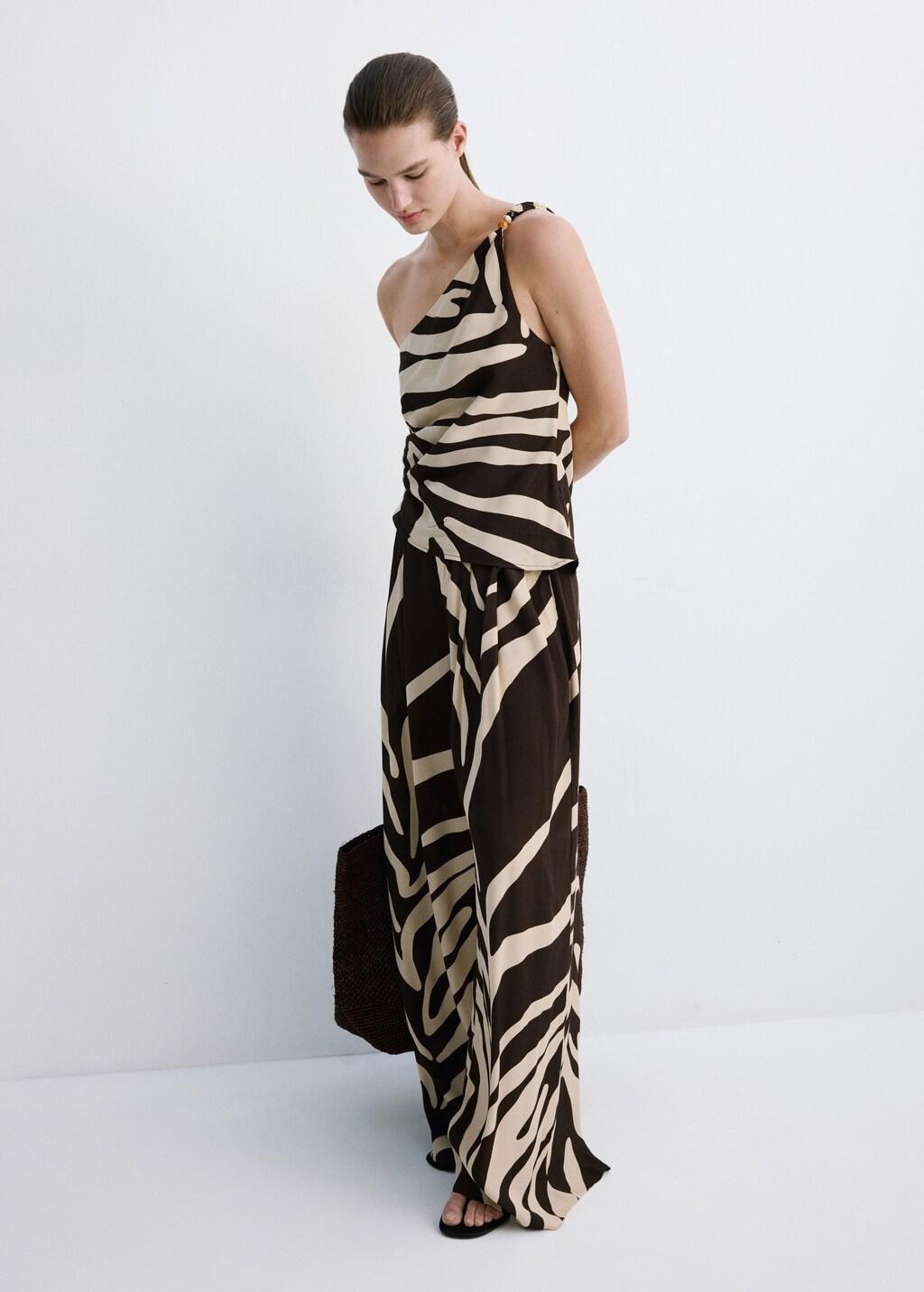 Brown Flowy Printed Trousers, 0201_30, large image number 0