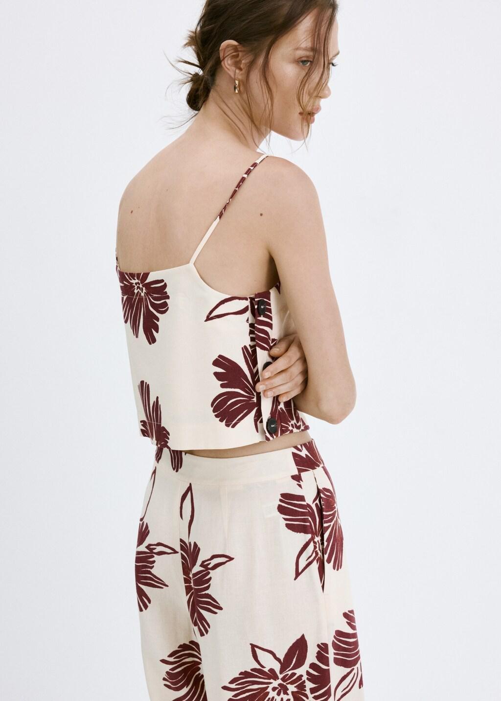 Beige Floral Print Spaghetti Strap Top, Light Beige, large image number 2