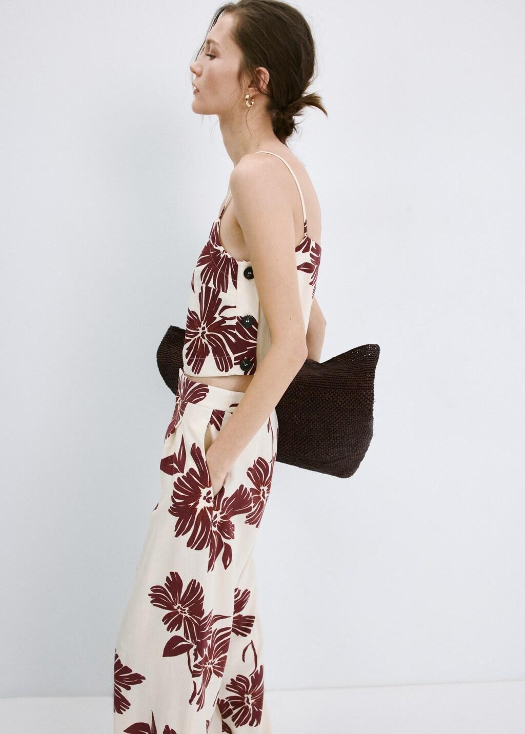 Beige Floral Print Spaghetti Strap Top, Light Beige, large image number 3