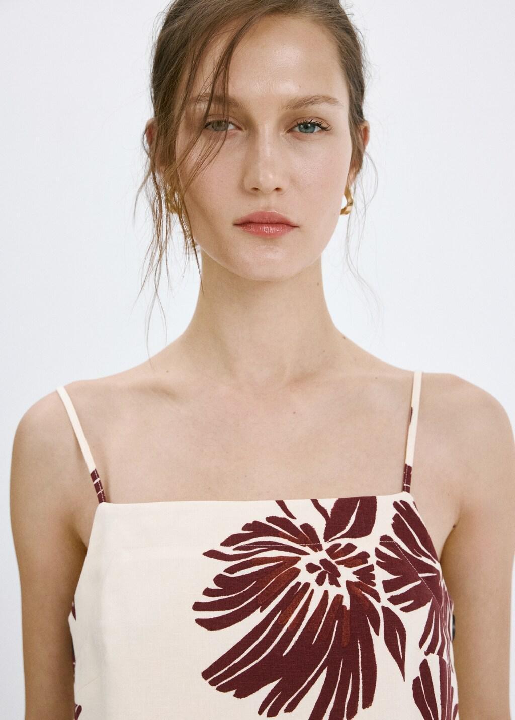 Beige Floral Print Spaghetti Strap Top, Light Beige, large image number 4