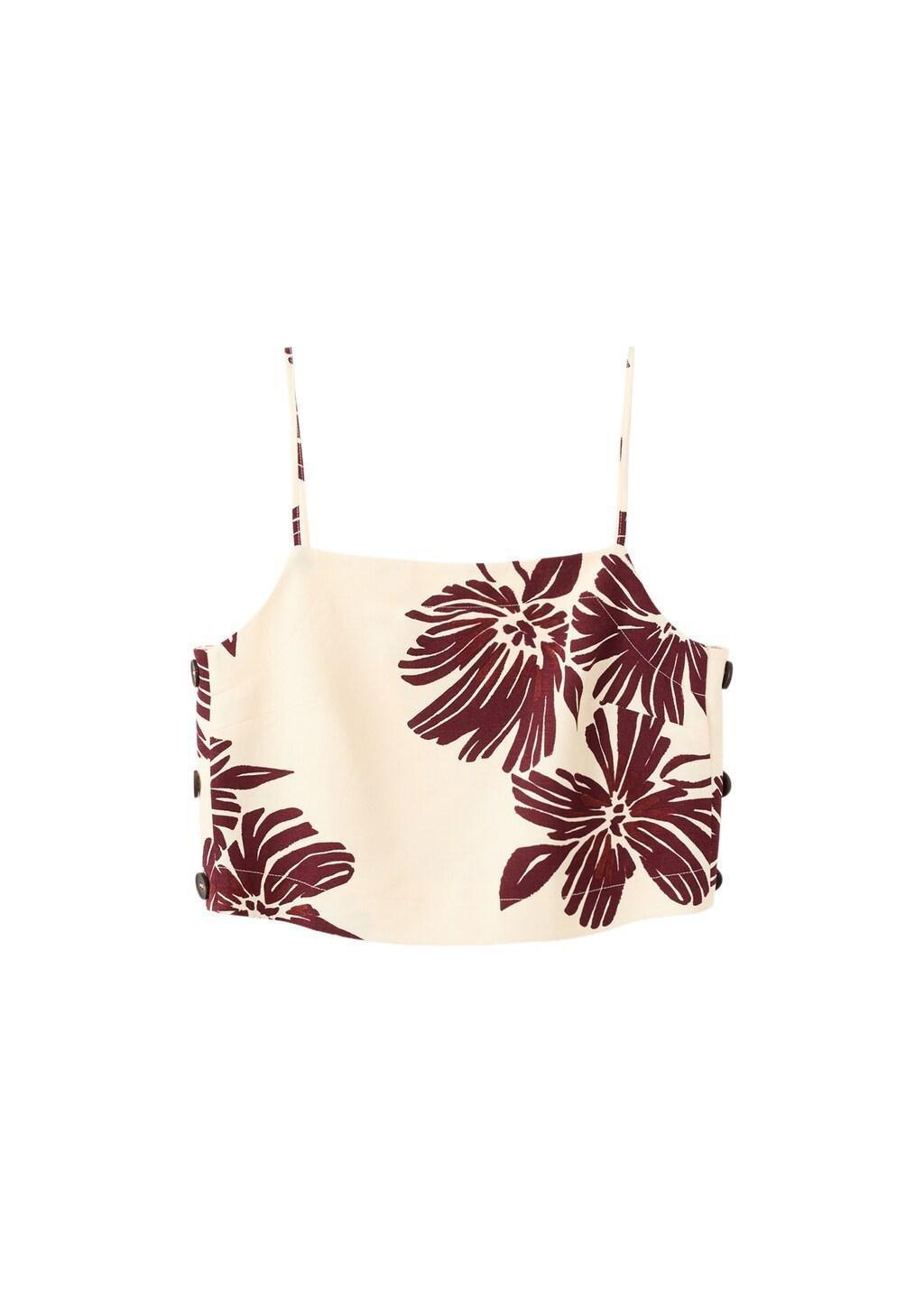 Beige Floral Print Spaghetti Strap Top, Light Beige, large image number 7