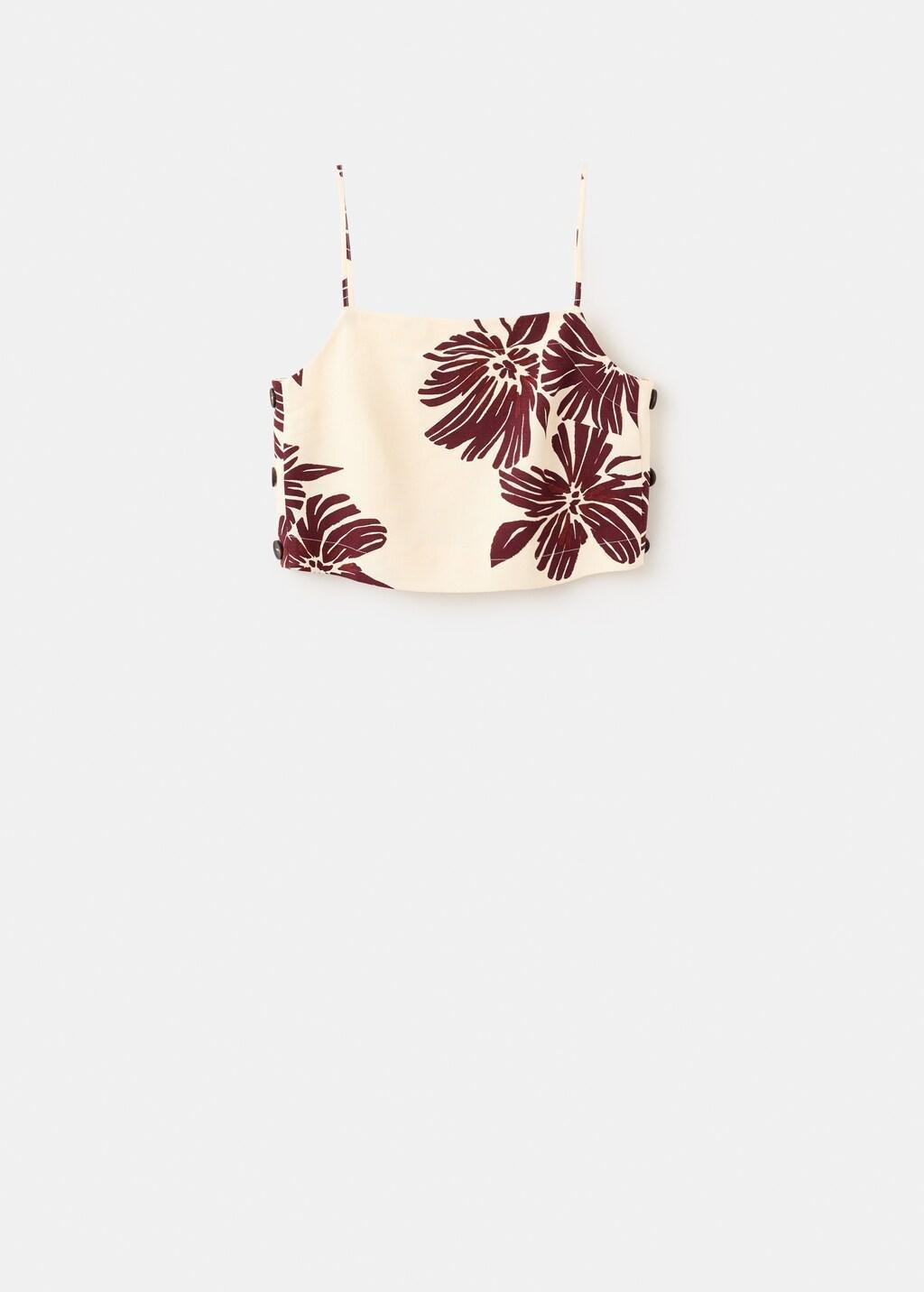 Beige Floral Print Spaghetti Strap Top, Light Beige, large image number 8