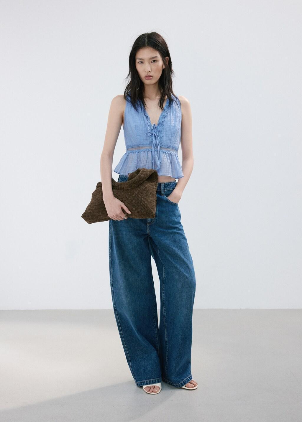 Blue Lt Pastel Lyocell Top With Contrasting Trim, 0201_50, large image number 0