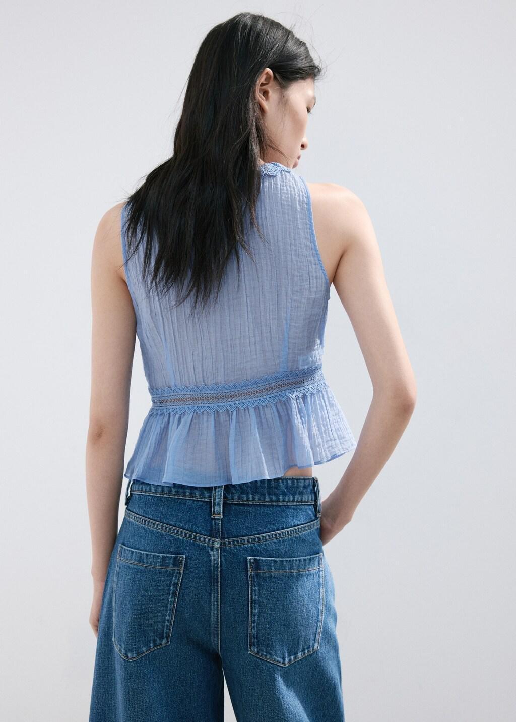 Blue Lt Pastel Lyocell Top With Contrasting Trim, 0201_50, large image number 2