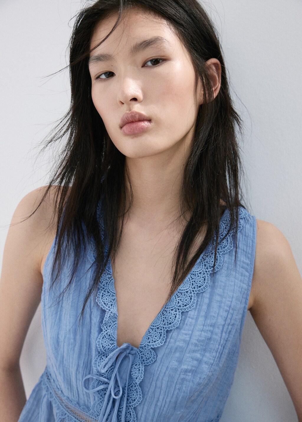 Blue Lt Pastel Lyocell Top With Contrasting Trim, 0201_50, large image number 4