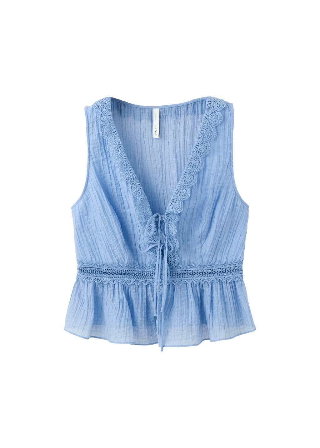 Blue Lt Pastel Lyocell Top With Contrasting Trim, 0201_50, large image number 6