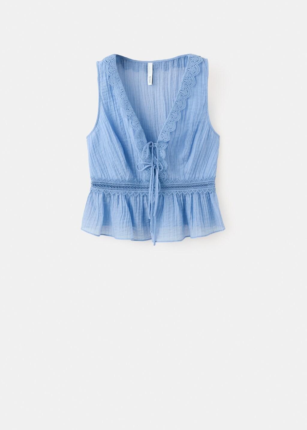 Blue Lt Pastel Lyocell Top With Contrasting Trim, 0201_50, large image number 7