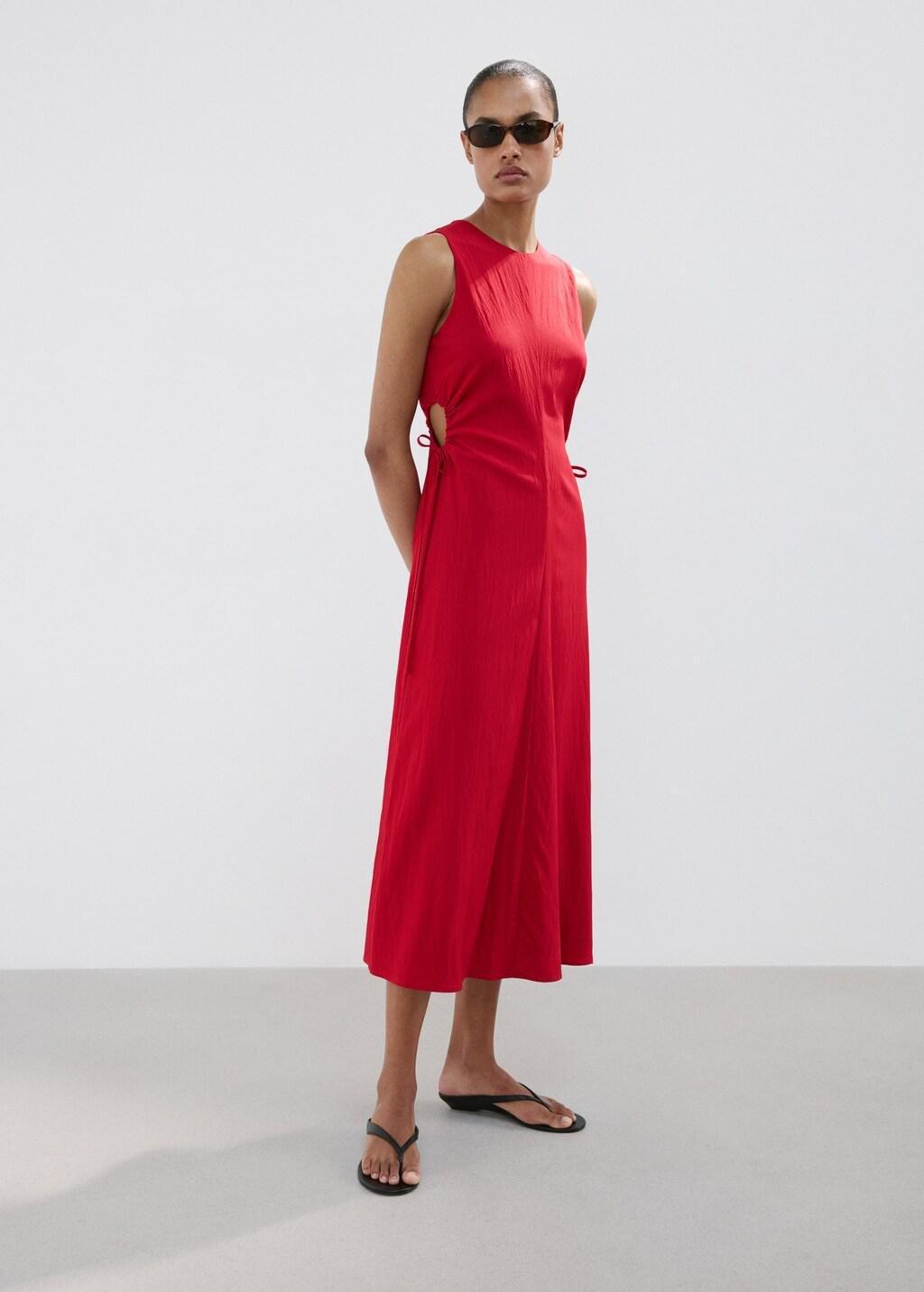 Red Cut-Out Dress With Ties, Red, large image number 0