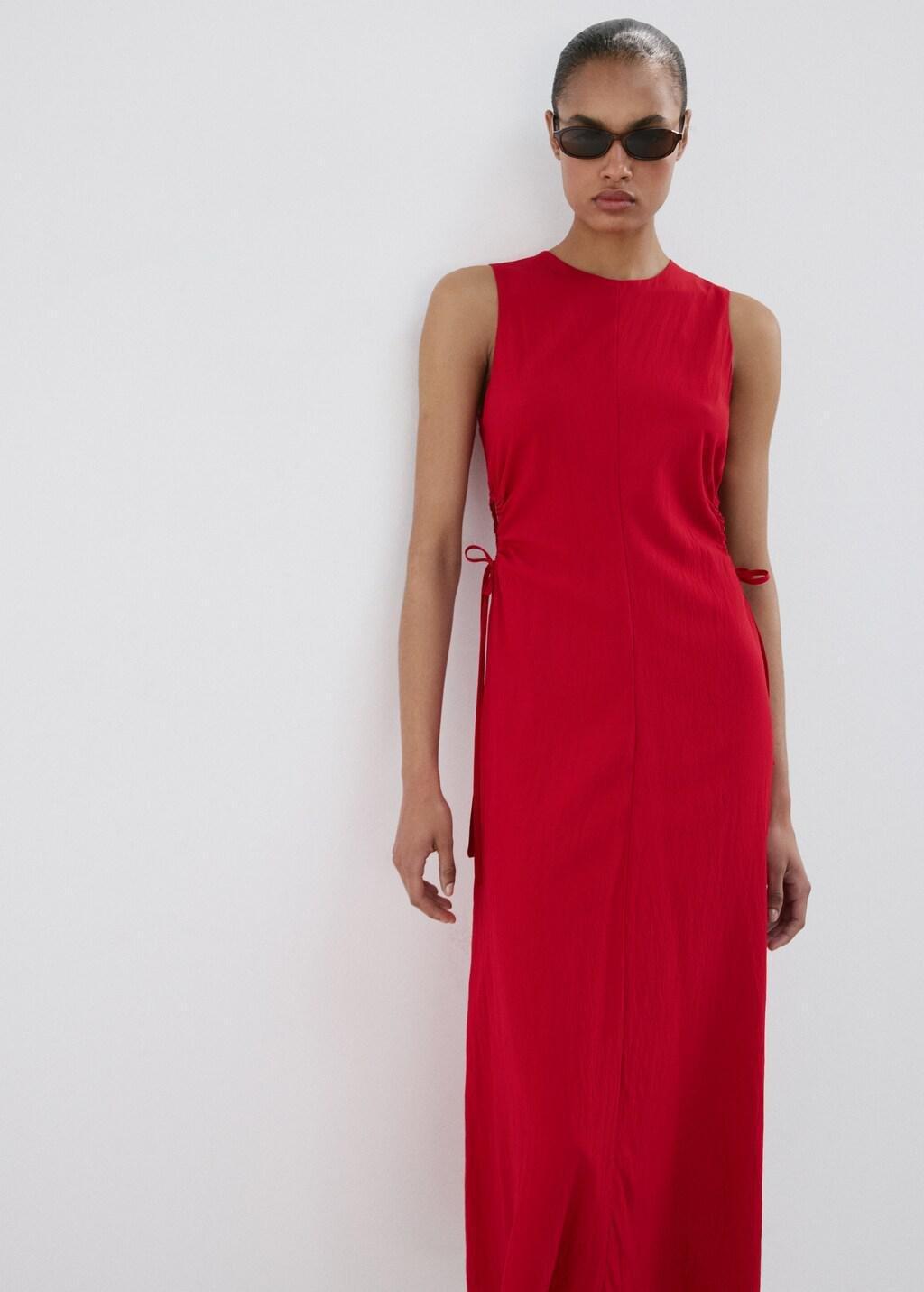 Red Cut-Out Dress With Ties, Red, large image number 3