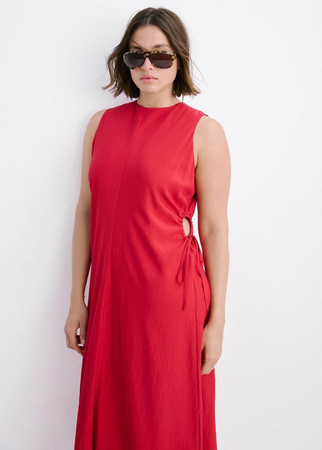 Red Cut-Out Dress With Ties, Red, large image number 5
