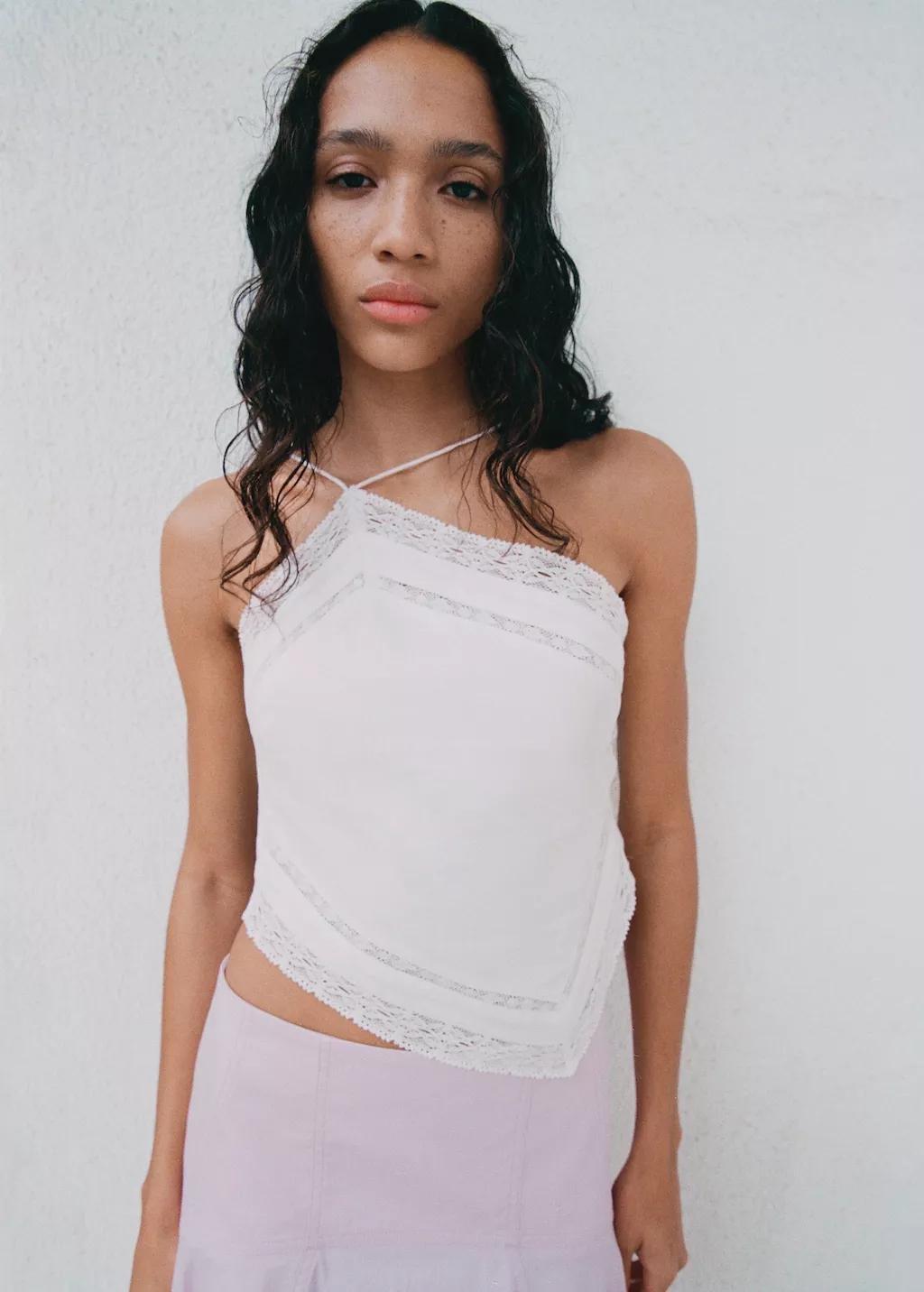 White Linen Top With Lace Details, 0201_02, large image number 3