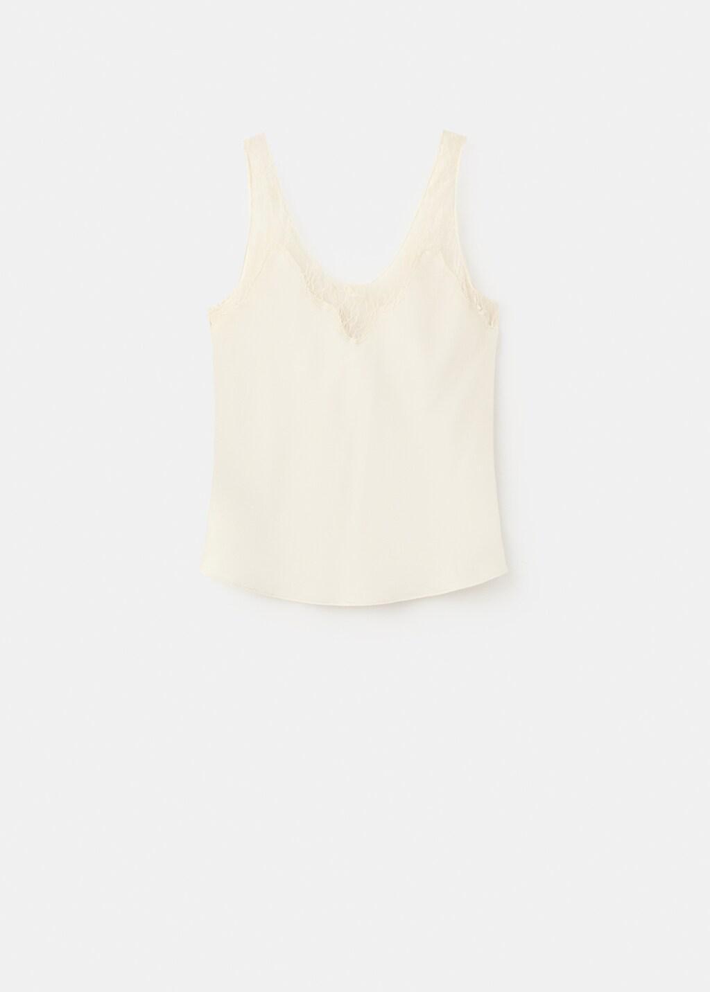 LIGHT BEIGE Satin lace top, 0201_05, large image number 7
