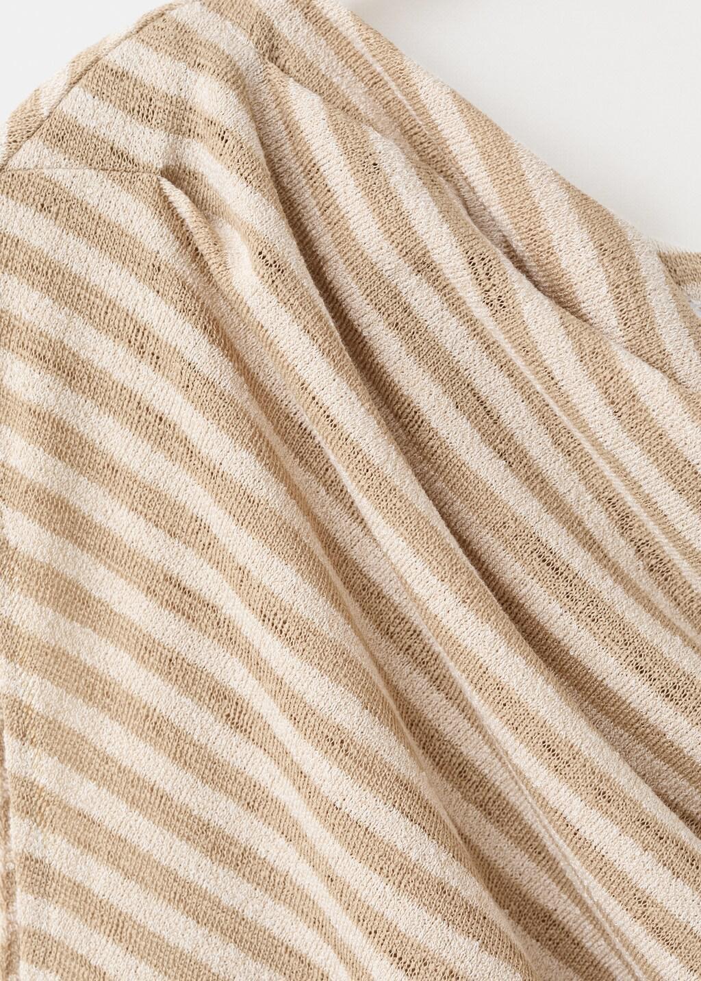 Beige Draped Striped T-Shirt, Light Beige, large image number 1