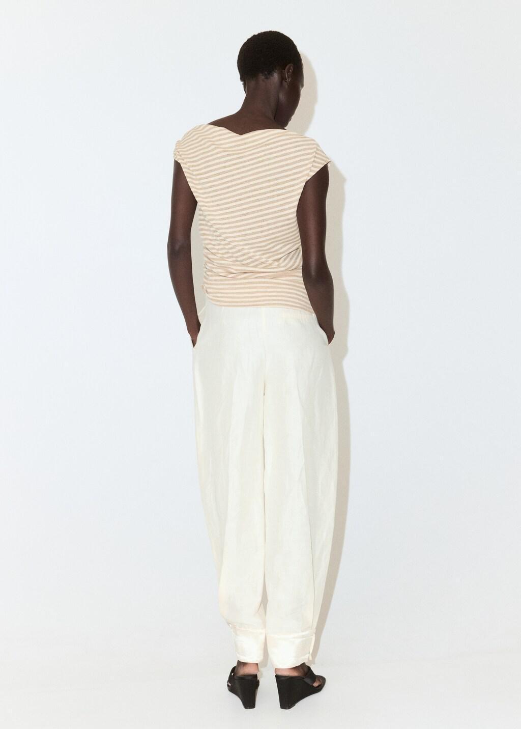 Beige Draped Striped T-Shirt, Light Beige, large image number 2