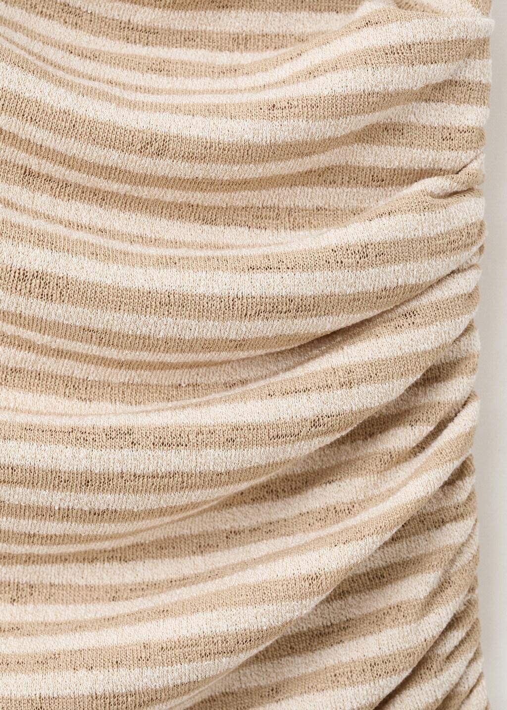 Beige Draped Striped T-Shirt, Light Beige, large image number 5