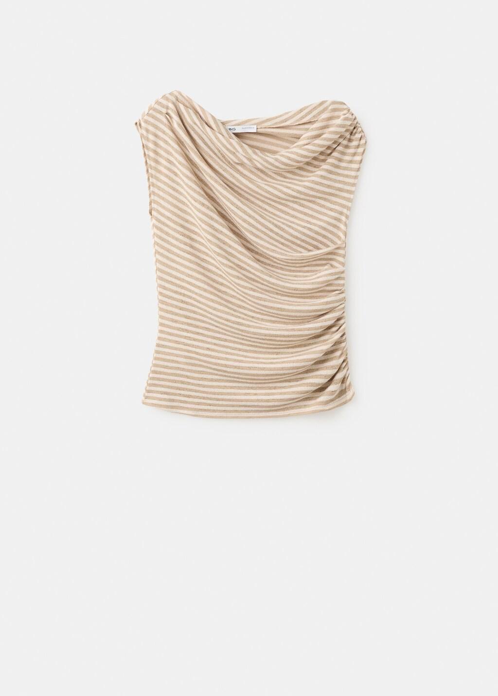 Beige Draped Striped T-Shirt, Light Beige, large image number 8