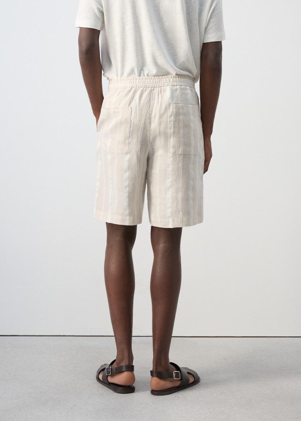 Beige Striped Linen-Blend Bermuda Shorts, Light Beige, large image number 2