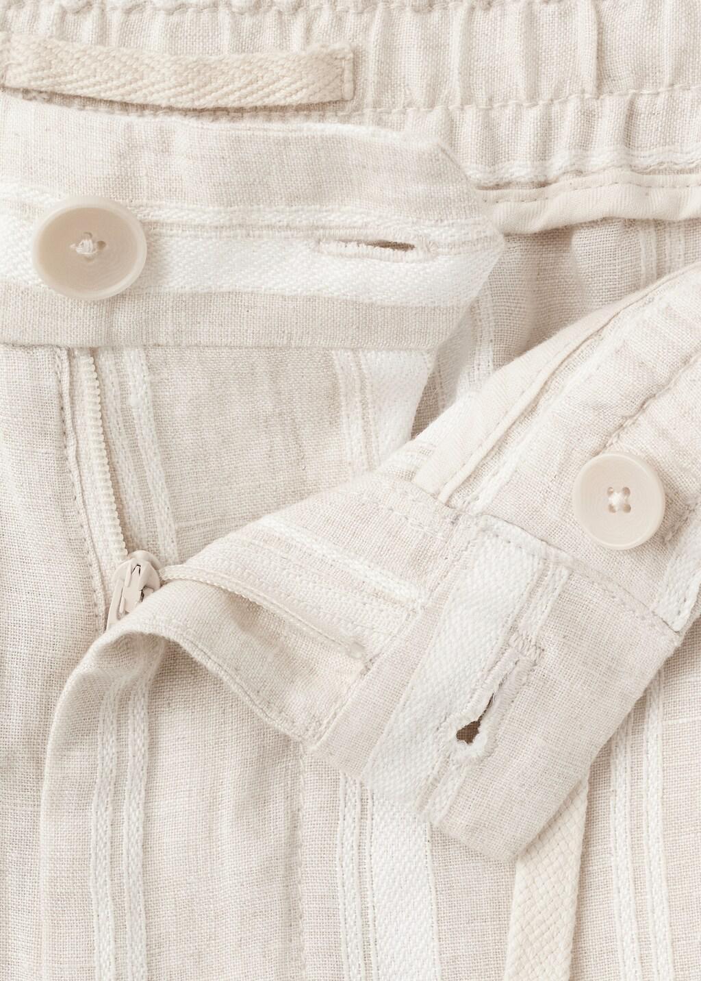 Beige Striped Linen-Blend Bermuda Shorts, Light Beige, large image number 5
