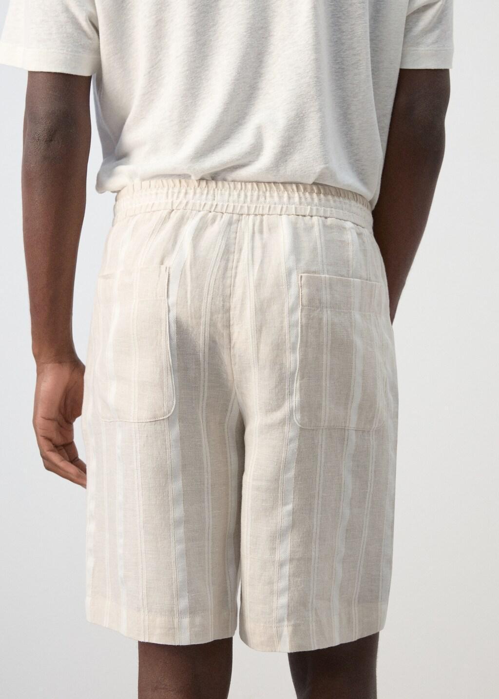 Beige Striped Linen-Blend Bermuda Shorts, Light Beige, large image number 7